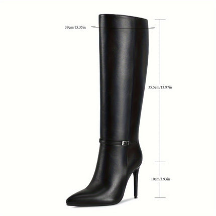 Elegant Black Stiletto Knee-High Boots