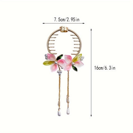 Sweet Flower Tassel Bun Hair Clip – Fairy Style Casual Accessory