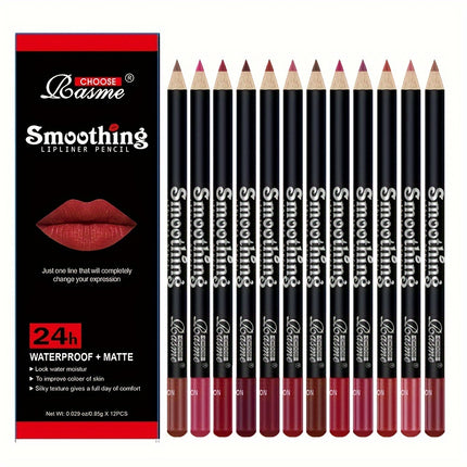 12-Color Matte Lip Liner Set - Long-Lasting, Non-Stick Cup, Natural Look for All Skin Tones