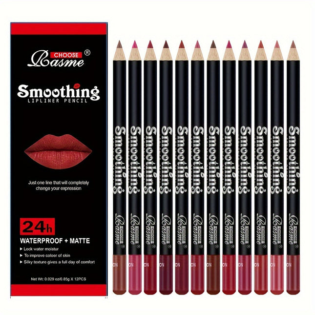 12-Color Matte Lip Liner Set - Long-Lasting, Non-Stick Cup, Natural Look for All Skin Tones