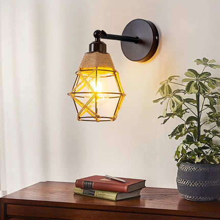 Rustic Woven Jute Wall Sconce - Adjustable Angle, E27 Socket