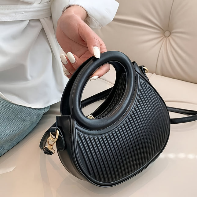 Black Striped Embossed Crossbody Bag