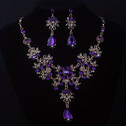 Royal Blue Leaf Flower Necklace & Earrings Set