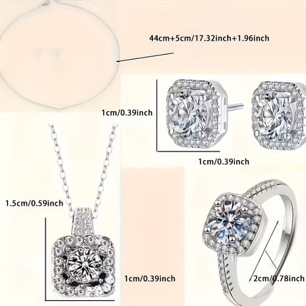 4pcs Square Rhinestone Jewelry Set