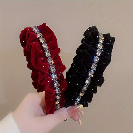 Rhinestone Velvet Red Hair Hoop