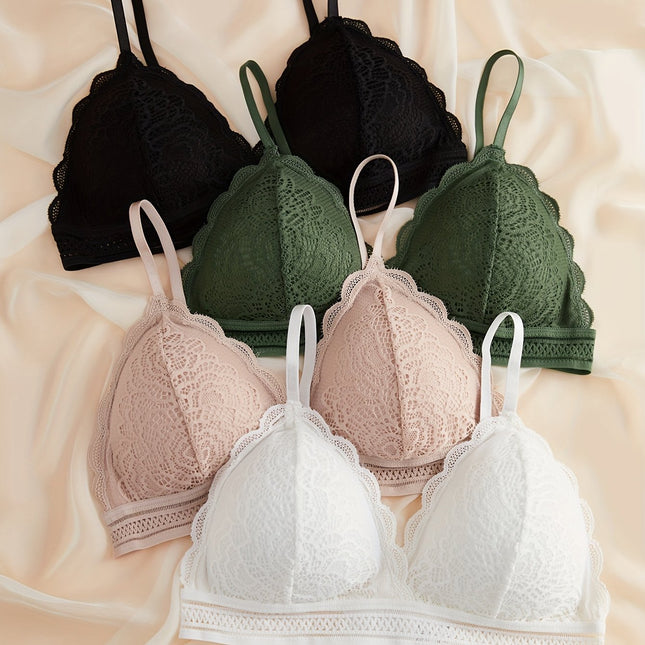 4pcs Contrast Lace Wireless Bras