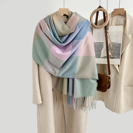 Cozy Plaid Tassel Cashmere Scarf