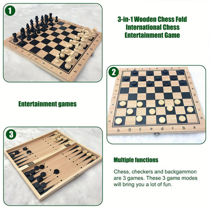 Premium 3-in-1 Wooden Chess Set – Ultimate Game Night