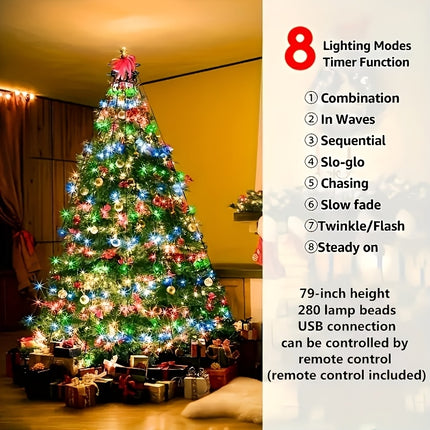 USB-Powered LED Christmas Tree Lights - 8 Modes