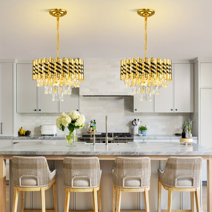 Sleek Black & Gold Crystal Chandelier – 3-Tier Elegance