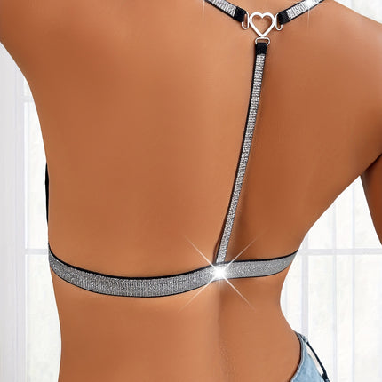 Shiny Silver Ribbon Bra Top