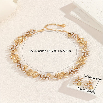 Boho-Chic Faux Pearl & Leaf Set