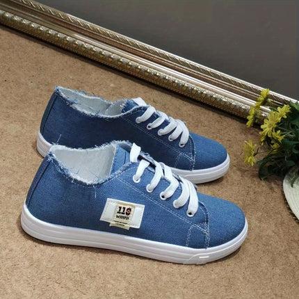 Solid Color Canvas Lace-Up Sneakers
