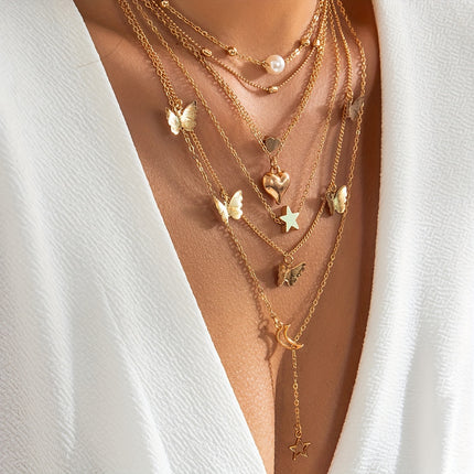 Elegant Butterfly & Heart Necklace Set