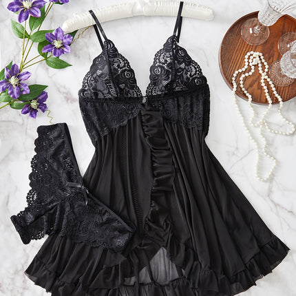 Lace Spliced Front Split Chemise
