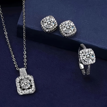 4pcs Square Rhinestone Jewelry Set