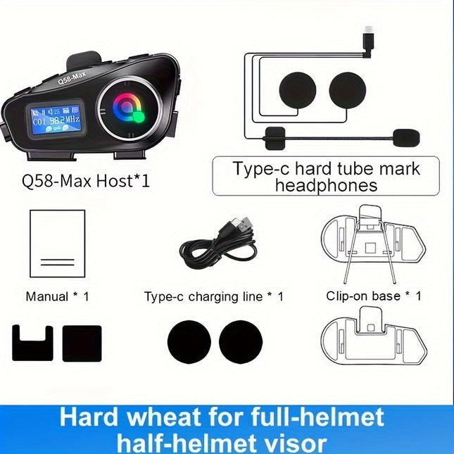 Q58MAX Wireless Motorcycle Helmet Headset with FM Radio & Intercom