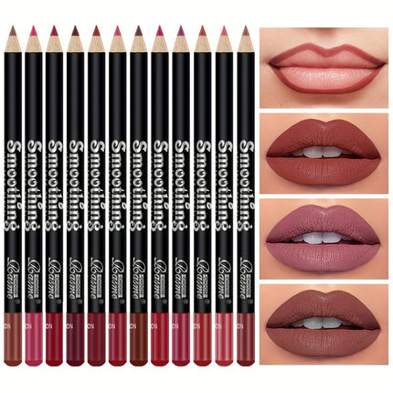 12-Color Matte Lip Liner Set - Long-Lasting, Non-Stick Cup, Natural Look for All Skin Tones