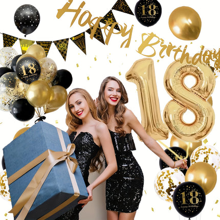 18th Birthday Celebration Kit – Black & Gold Elegance