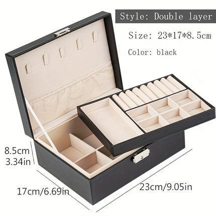 Double-Layer Faux Leather Jewelry Organizer