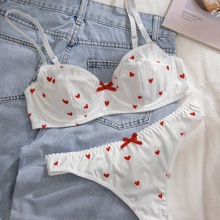 Heart Print Lingerie Set with Bow