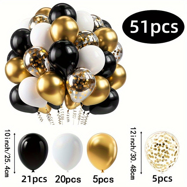 51pcs Black, White & Gold Balloon Set – Perfect for Celebrations