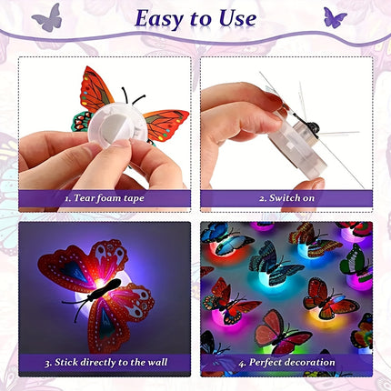 Colorful Glowing Butterfly Night Light - 3D LED Wall Sticker