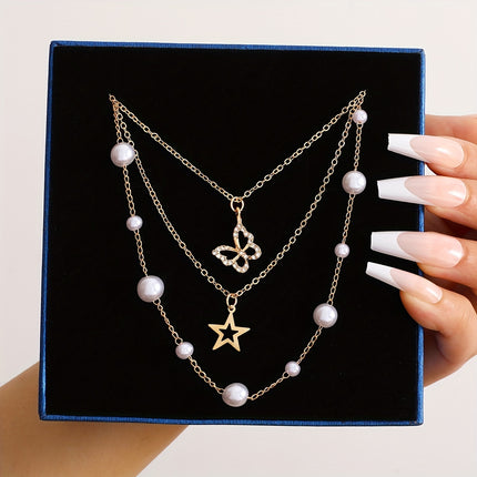 11pcs Faux Pearl & Rhinestone Necklace Set