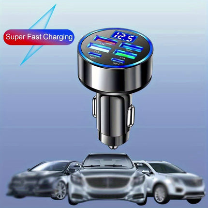 6-in-1 Fast Car Charger with LED Display