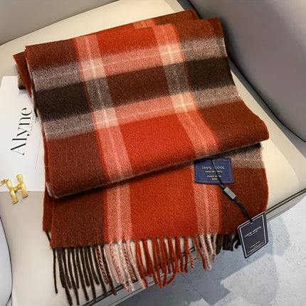 Cozy British Red Plaid Wool Scarf