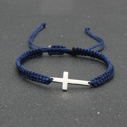 Men's Braided Stainless Steel Cross Bracelet