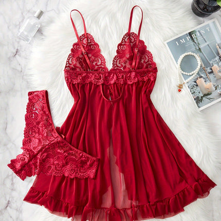Lace Spliced Front Split Chemise