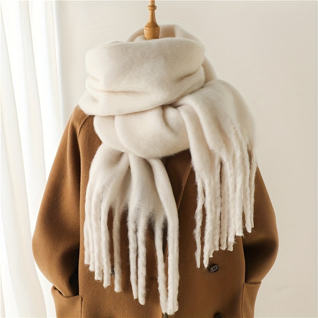 Luxurious Cream Tassel Scarf for Women