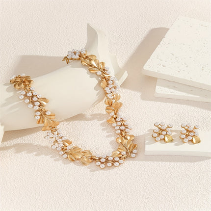 Boho-Chic Faux Pearl & Leaf Set