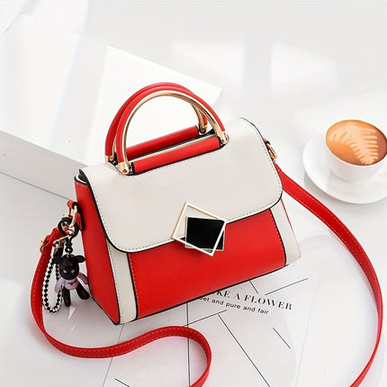 Color Contrast PU Crossbody Bag