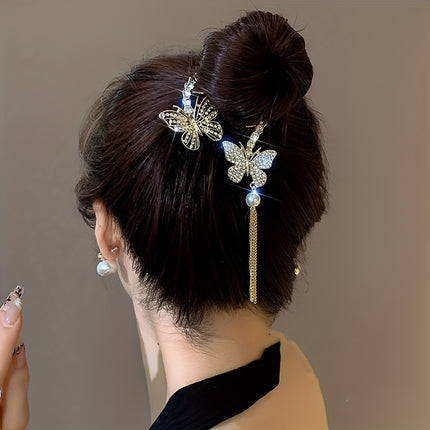 Elegant Tassel Rhinestone Claw Clips Set