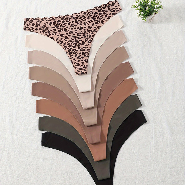 8pcs Women's Solid Color Thong Panties