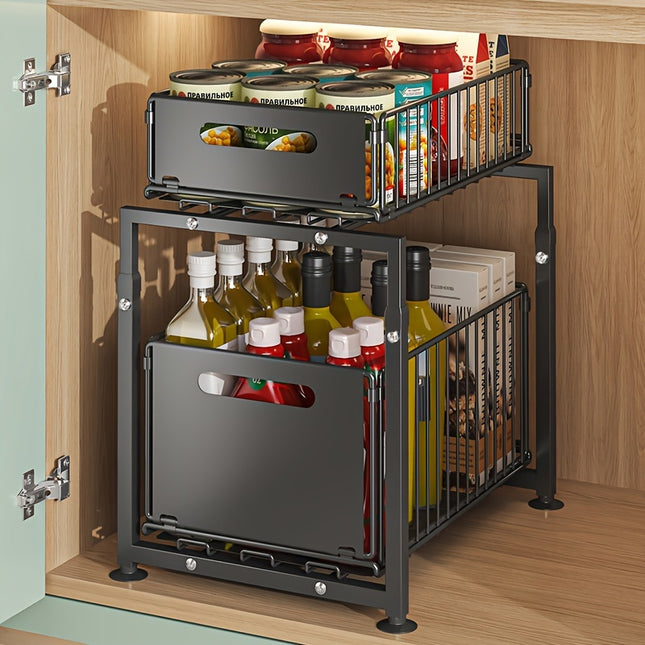 2-Tier Under Sink Organizer with Pull-Out Metal Drawers