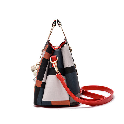 Colorblock Plaid Pendant Shoulder Bag