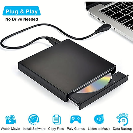 8-in-1 Portable External CD/DVD Drive for Laptops