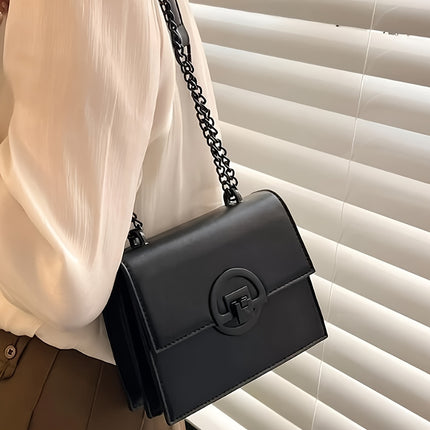 Black Square Textured Chain Shoulder Bag