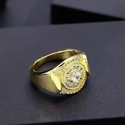 Golden-Tone Men's Ring with Cubic Zirconia