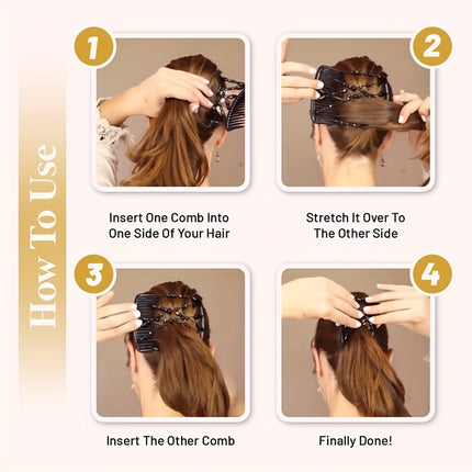 Women's Double-Sided Beaded Hair Comb – Elegant Ponytail Barrette