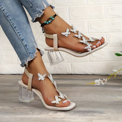 Floral Rhinestone Chunky Heels – Stylish & Comfortable