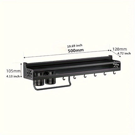 Black Metal Wall-Mounted Kitchen Organizer with Hooks