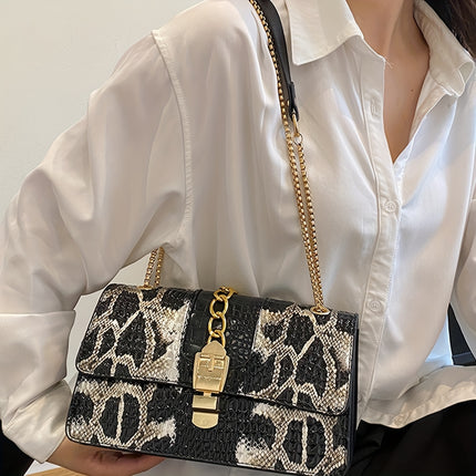 Vintage Snake Print Chain Shoulder Bag