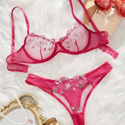 Floral Embroidered Lingerie Set