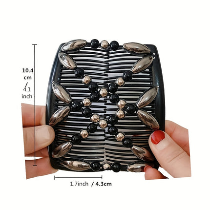 Women's Double-Sided Beaded Hair Comb – Elegant Ponytail Barrette