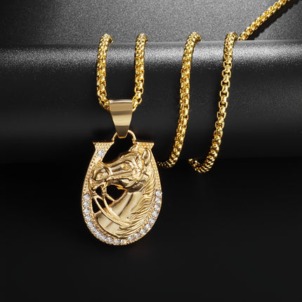 Golden Horse Head & Horseshoe Necklace