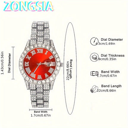 4pcs Men's Watch & Cuban Chain Set